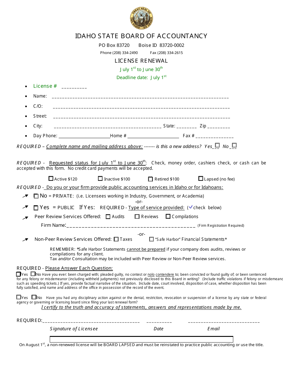 Idaho License Renewal Fill Out, Sign Online and Download PDF