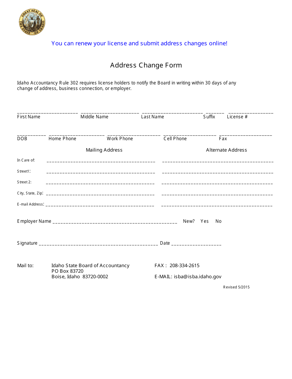 Address Change Form - Idaho, Page 1