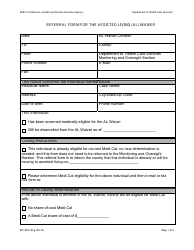 Form MC0027 Refferal Form for the Assisted Living (Al) Waiver - California