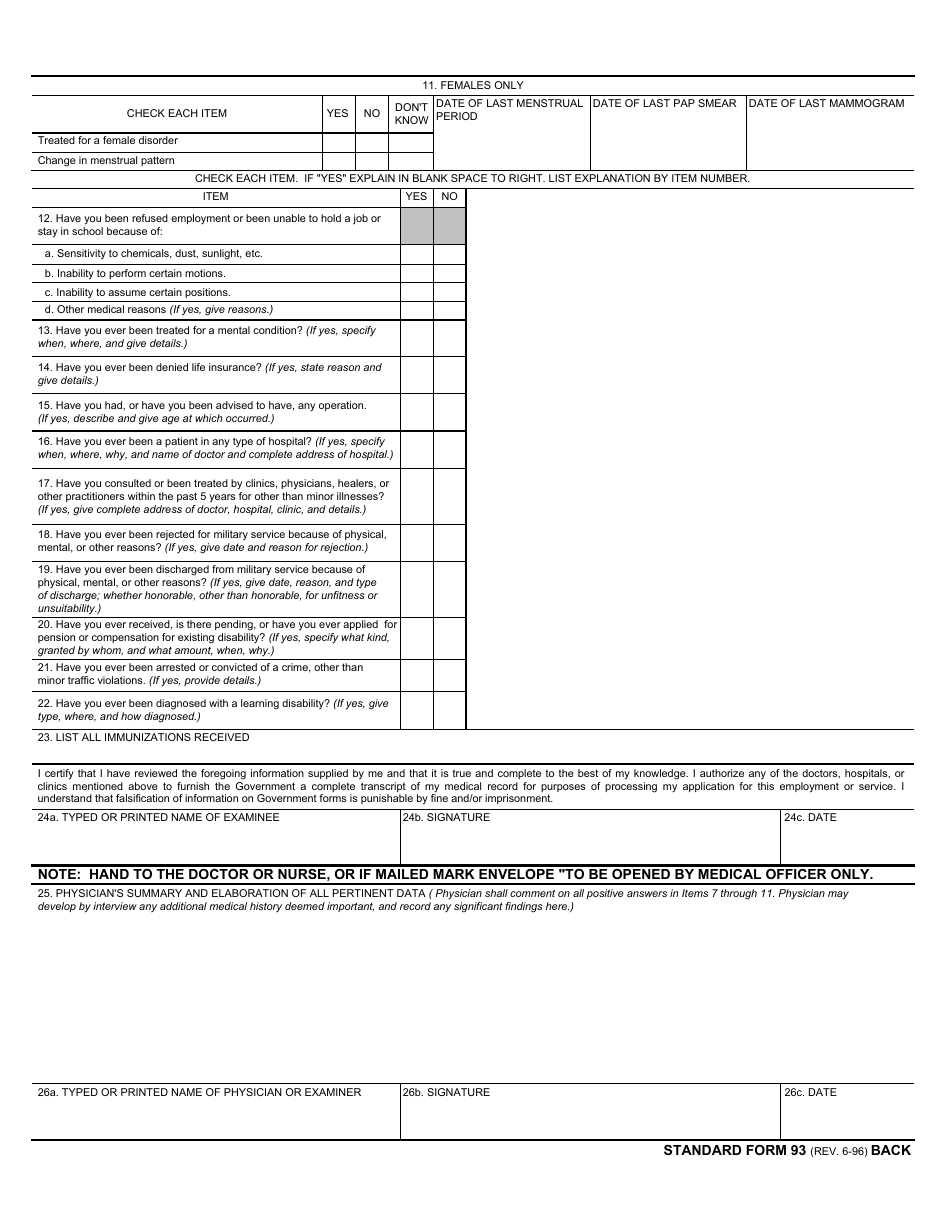 Form SF-93 - Fill Out, Sign Online and Download Fillable PDF ...