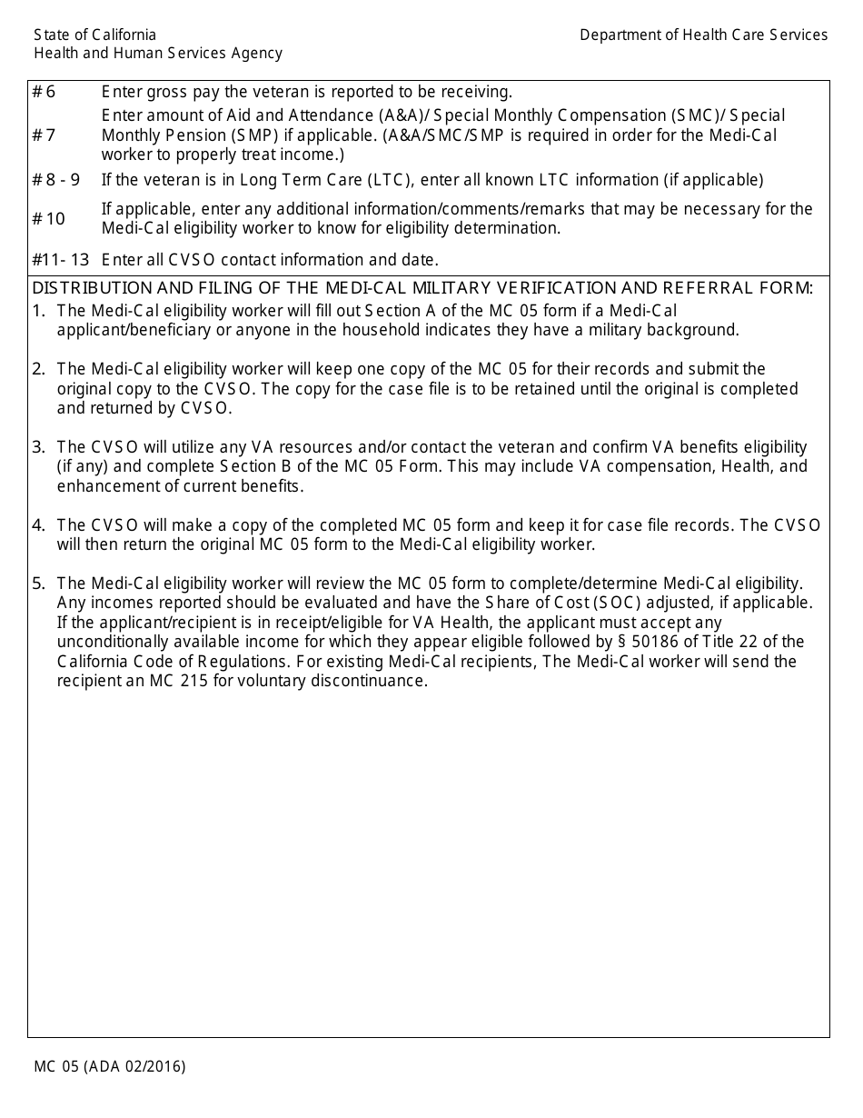 Form MC05 Military Verification and Referral Form - Ada Version - California, Page 4