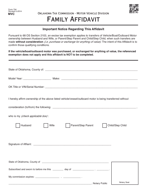 OTC Form 794  Printable Pdf