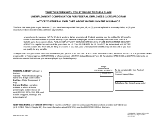 Form SF-8 &quot;Notice to Federal Employee About Unemployment Insurance - Unemployment Compensation for Federal Employees (Ucfe) Program&quot;