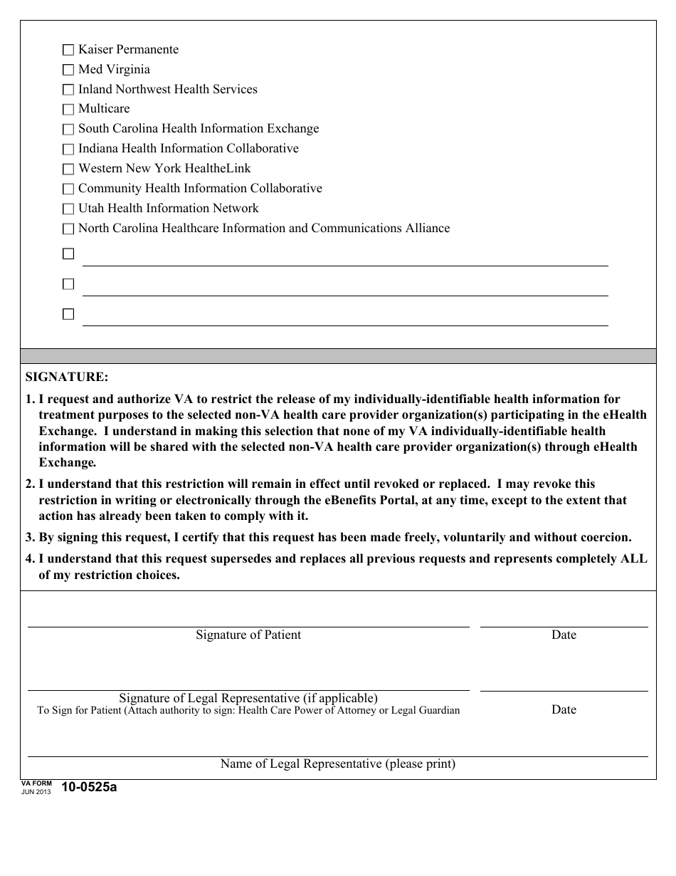VA Form 10-0525a Restriction of the Release of Individually-Identifiable Health Information Through Ehealth Exchange, Page 2
