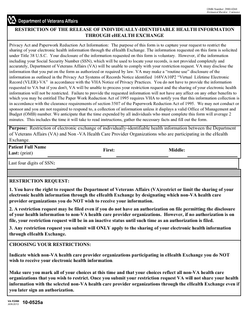 VA Form 10-0525a  Printable Pdf