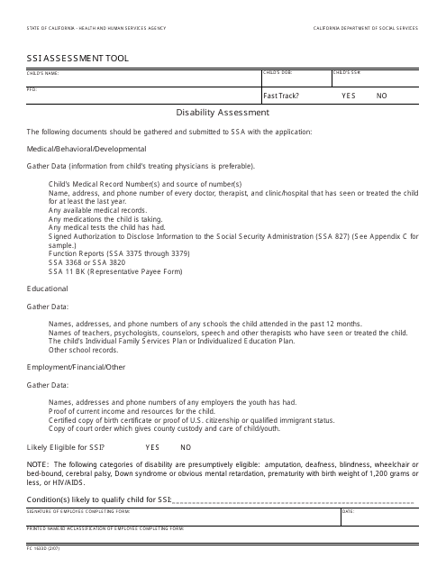 Form FC1633D Ssi Assessment Tool - California