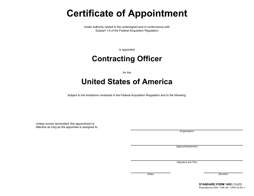 Form SF-1402 Certificate of Appointment
