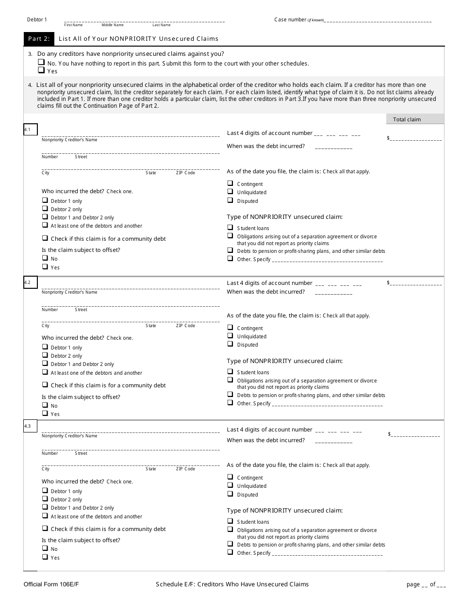 Official Form 106E / F Schedule E / F Creditors Who Have Unsecured Claims, Page 3