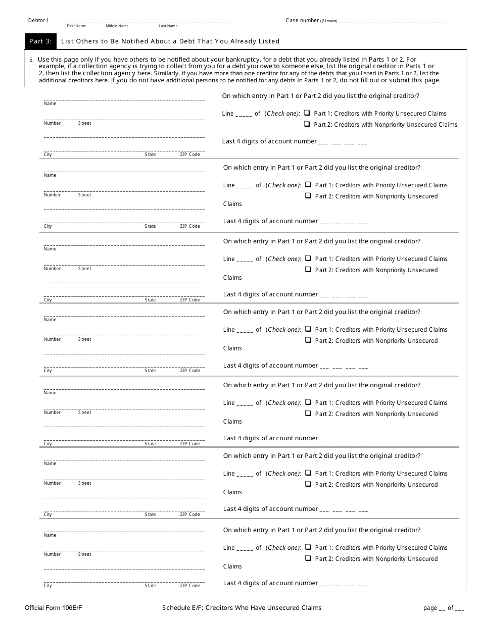 Official Form 106E / F Schedule E / F Creditors Who Have Unsecured Claims, Page 5