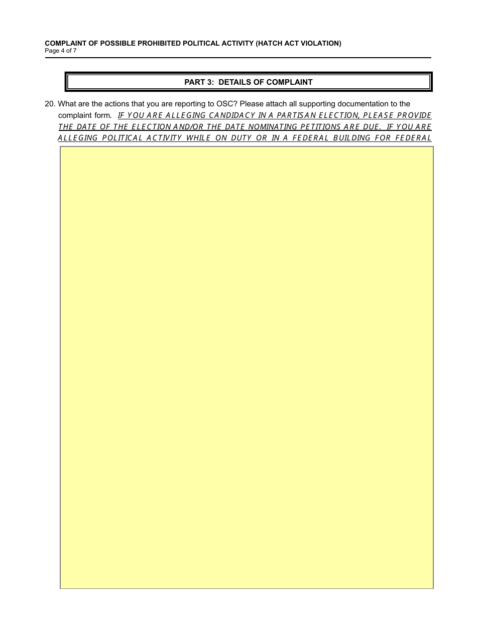 Form OSC-13 Complaint of Possible Prohibited Political Activity, Page 4