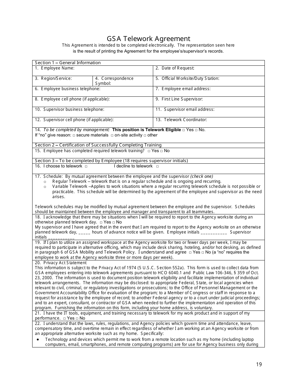 GSA Telework Agreement, Page 19