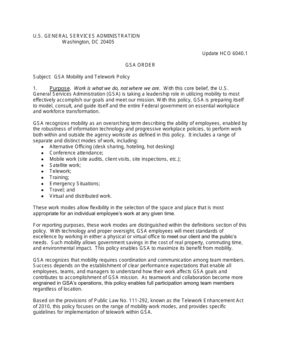 GSA Telework Agreement, Page 1