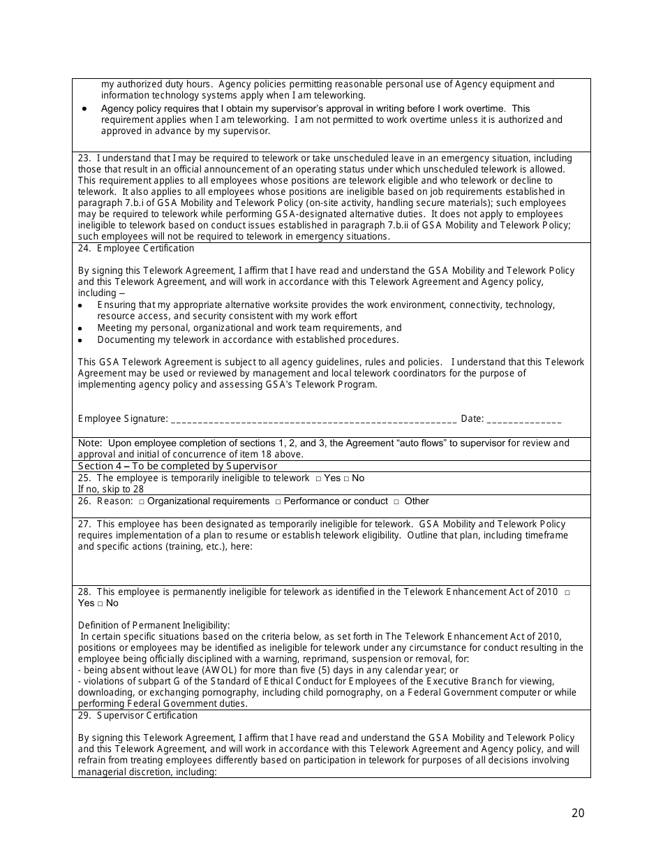 GSA Telework Agreement - Fill Out, Sign Online and Download PDF ...
