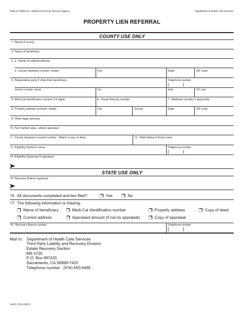 Form DHCS7014  Printable Pdf
