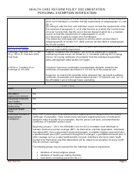 Health Care Reform Policy Documentation - Personal Exemption Verification - Minnesota, Page 3