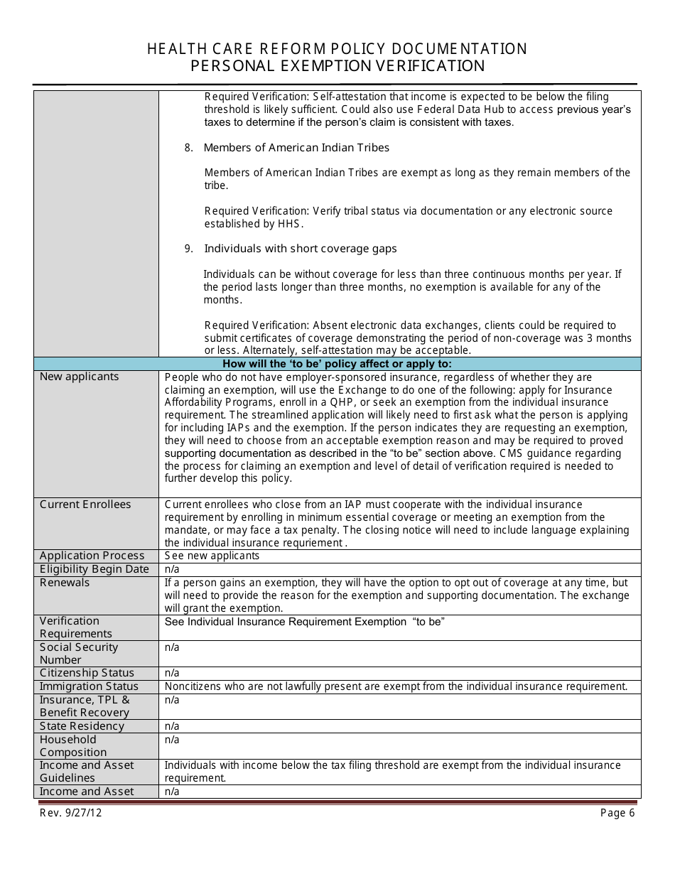 Health Care Reform Policy Documentation - Personal Exemption Verification - Minnesota, Page 6