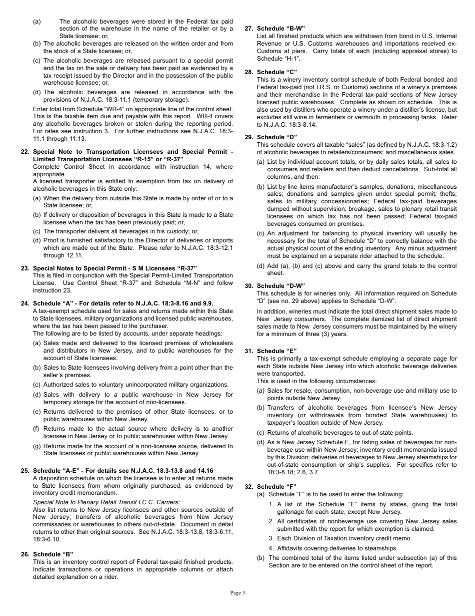 Form R-1A Instructions for Alcoholic Beverage Tax Reports - New Jersey, Page 3