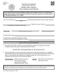 Document preview: OTC Form 730 Export Only Vehicle Title Cancellation Notice - Oklahoma