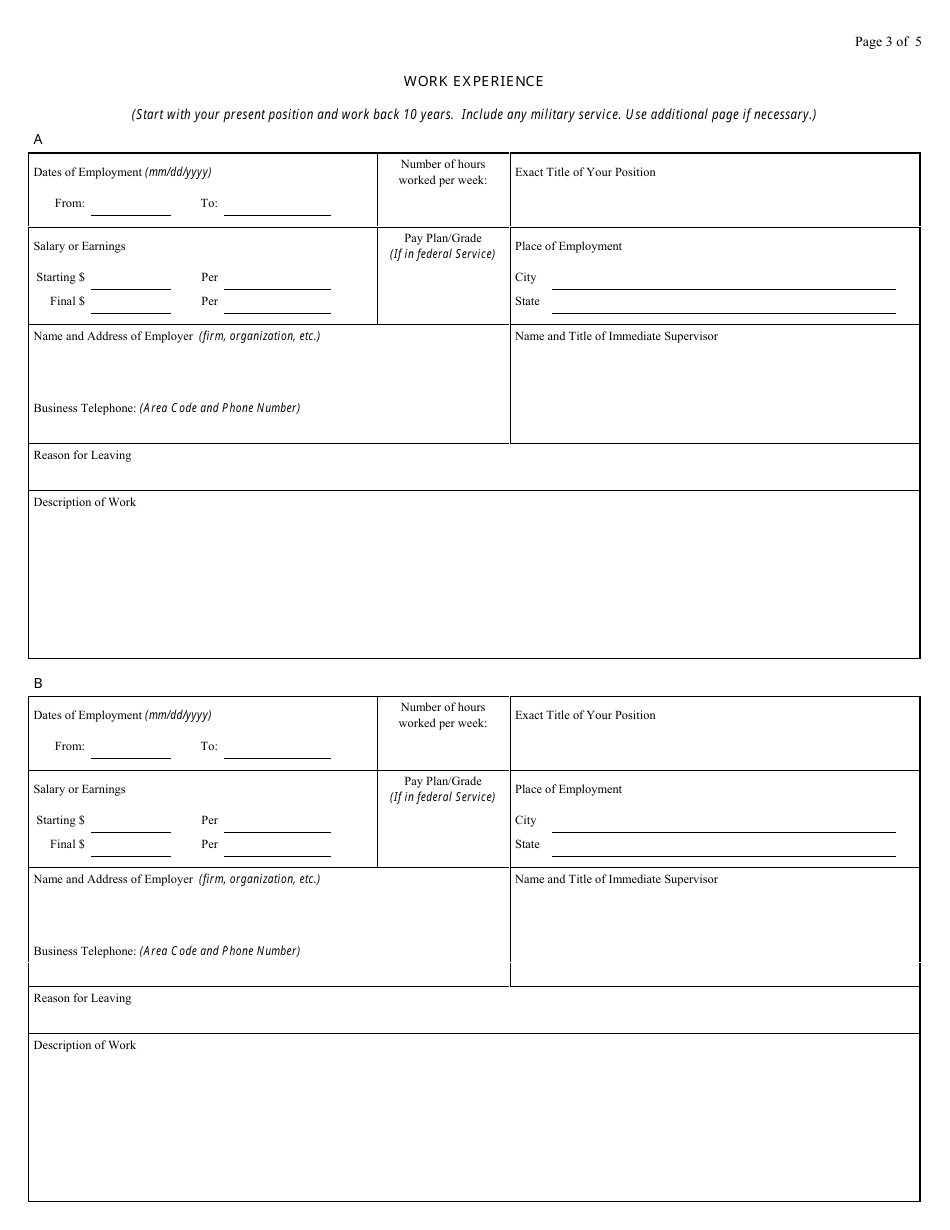 Form AO78 Application for Employment, Page 3