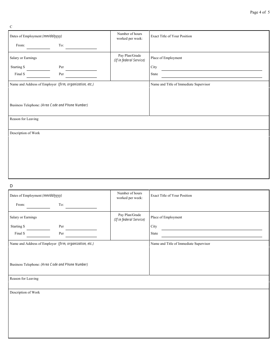Form AO78 Application for Employment, Page 4