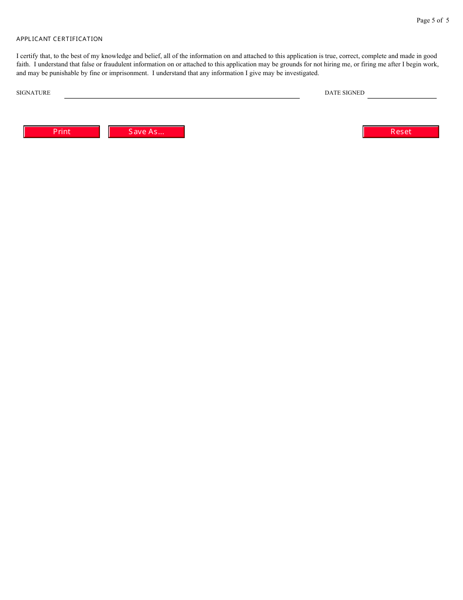Form AO78 Application for Employment, Page 5