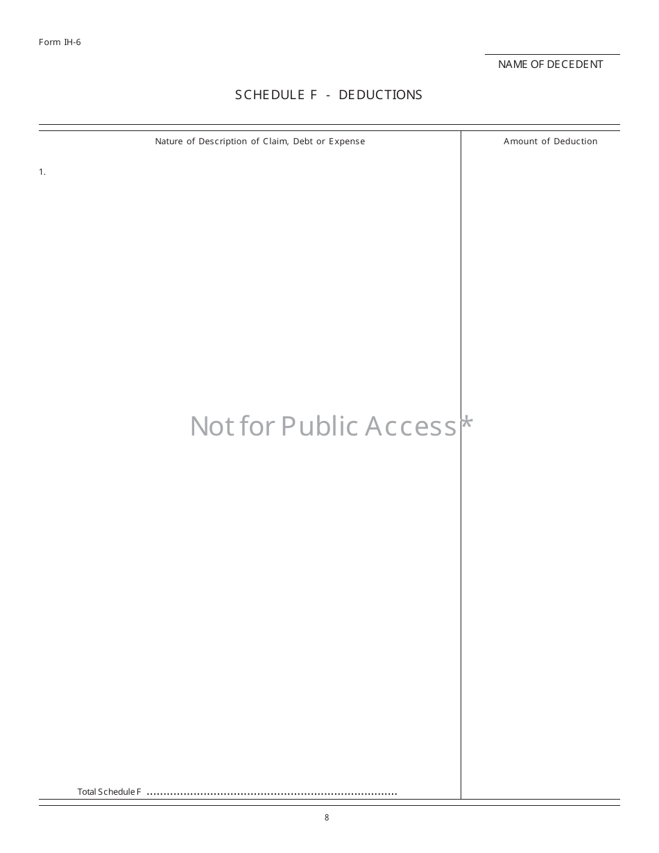 Form IH-6 Indiana Inheritance Tax Return - Indiana, Page 8