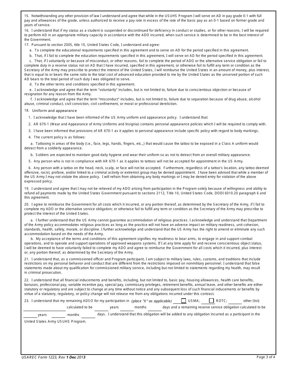 USAREC Form 1223 - Fill Out, Sign Online and Download Fillable PDF ...