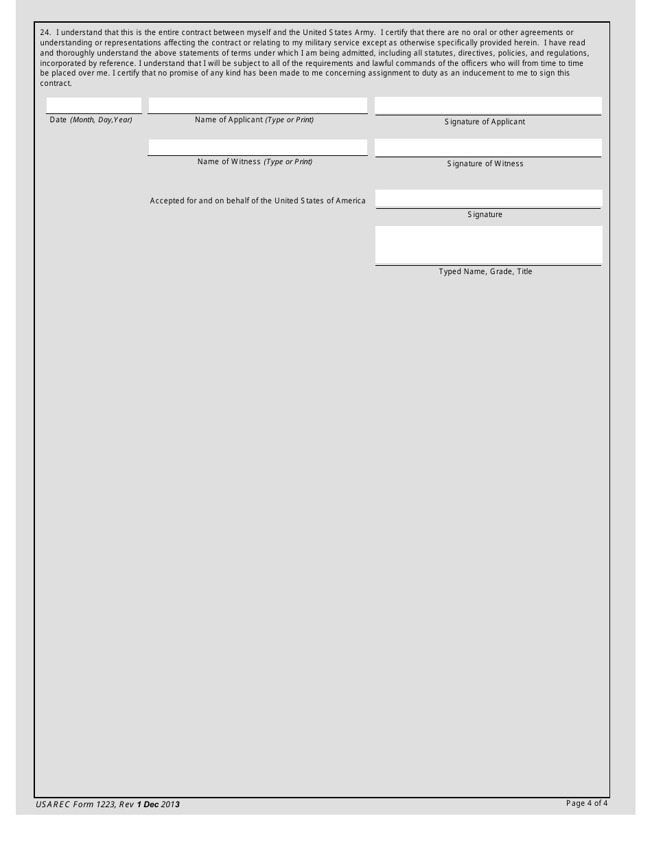 USAREC Form 1223 Department of the Army Service Agreement F. Edward Hebert Armed Forces Uniformed Services University of the Health Sciences, Page 4