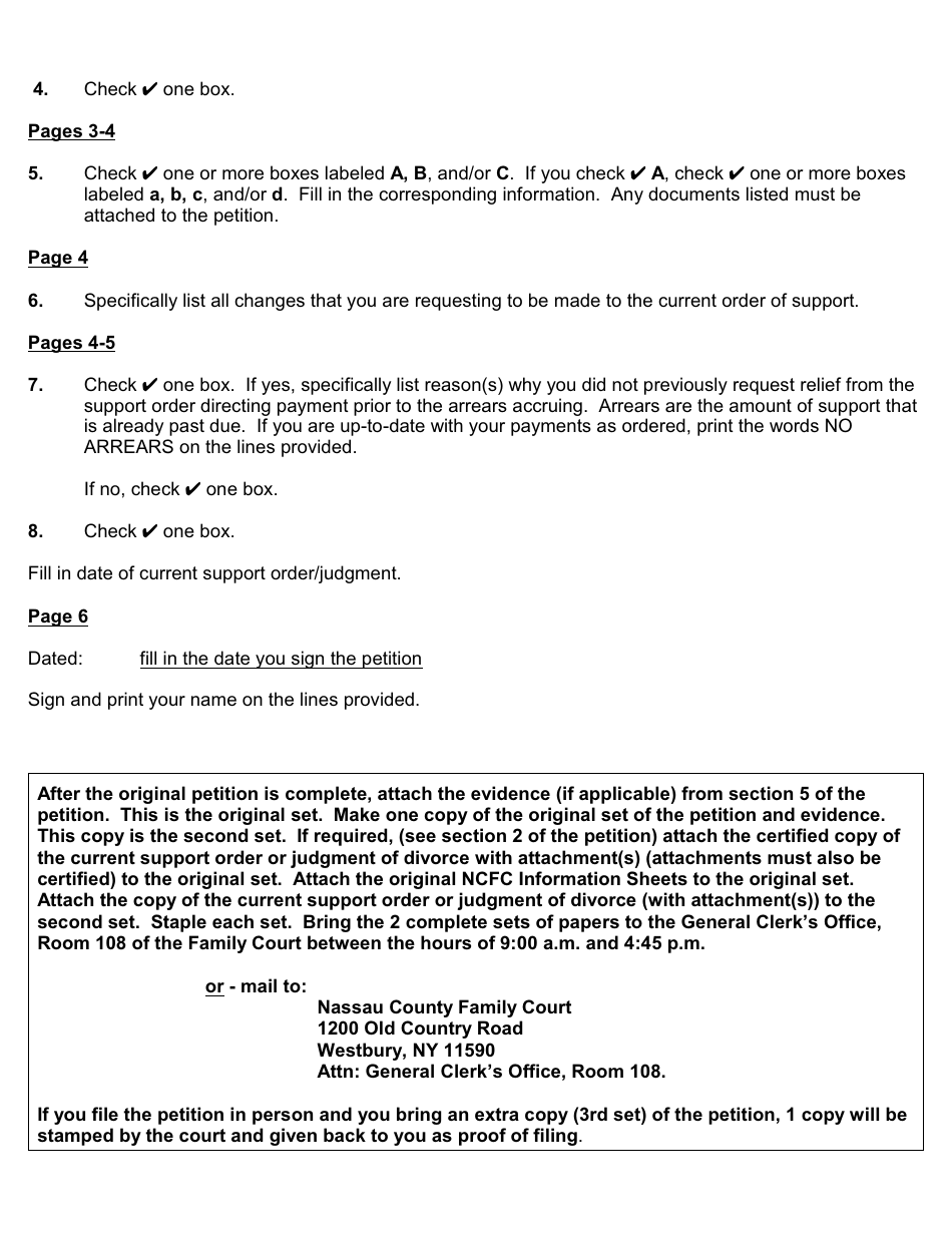 Instructions for a Midifcation of an Order of Support Petition - Nassau County, New York, Page 3
