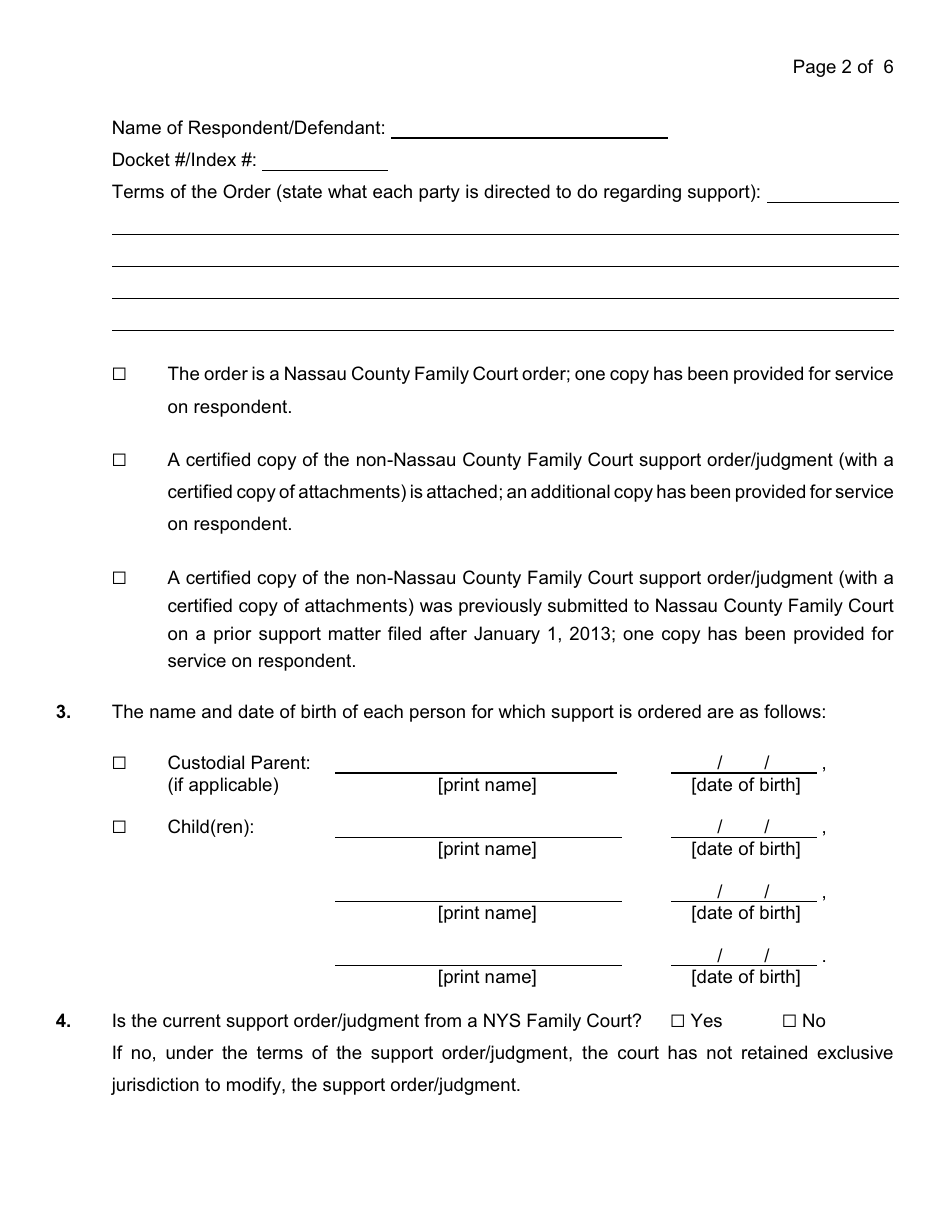 Instructions for a Midifcation of an Order of Support Petition - Nassau County, New York, Page 5