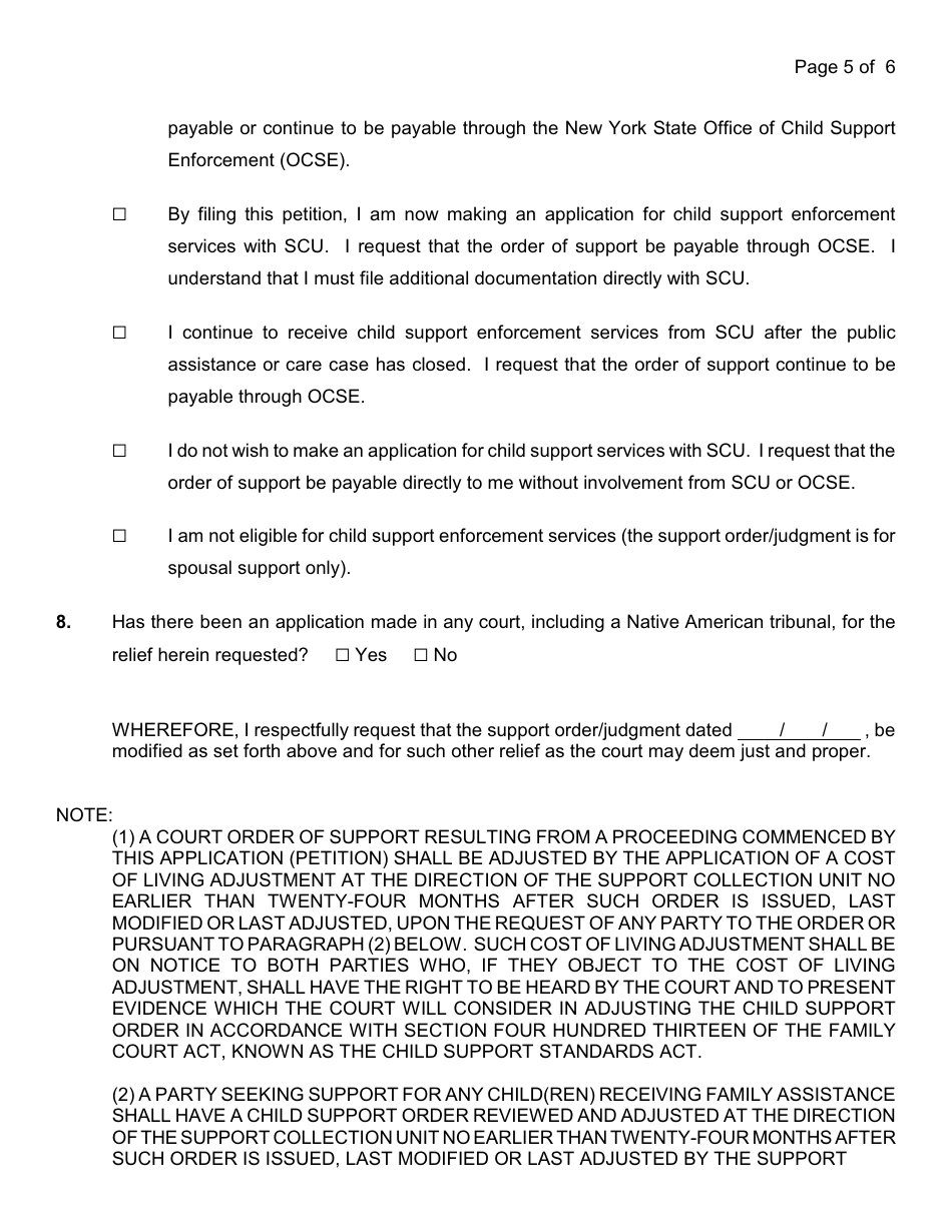 Instructions for a Midifcation of an Order of Support Petition - Nassau County, New York, Page 8