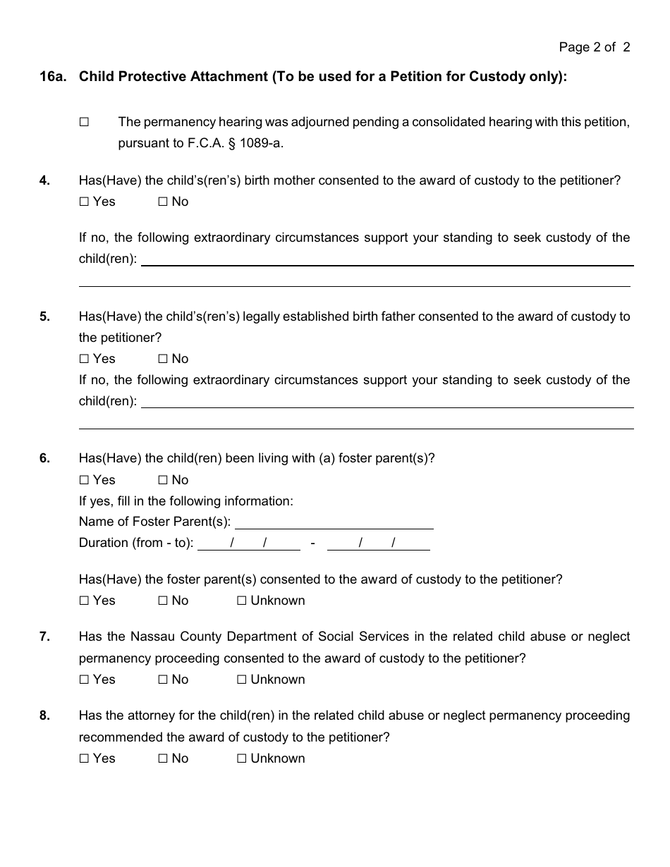 Instructions for a Custody / Visitation Petition - Nassau County, New York, Page 16