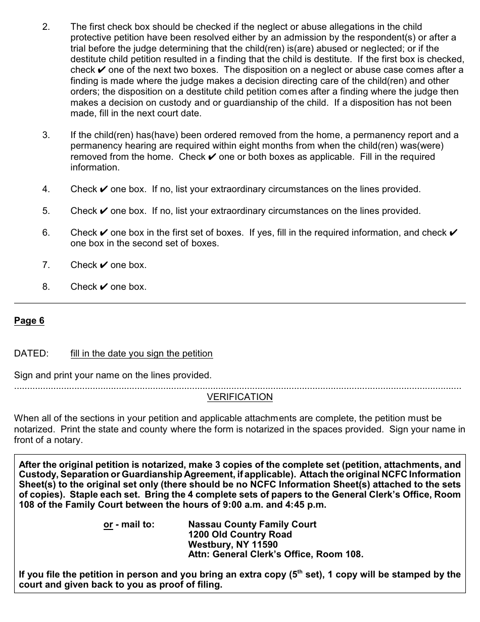 Instructions for a Custody / Visitation Petition - Nassau County, New York, Page 5