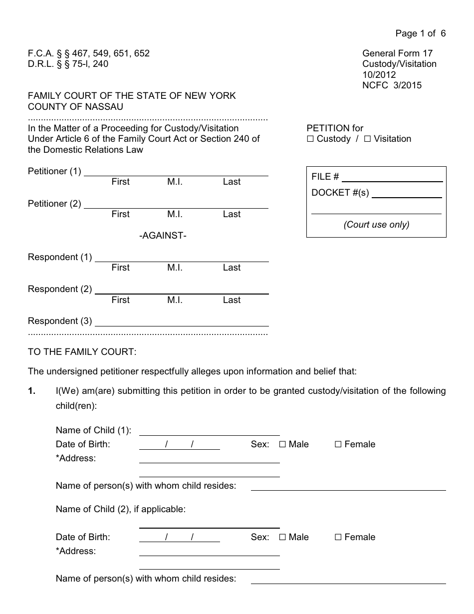 Instructions for a Custody / Visitation Petition - Nassau County, New York, Page 6