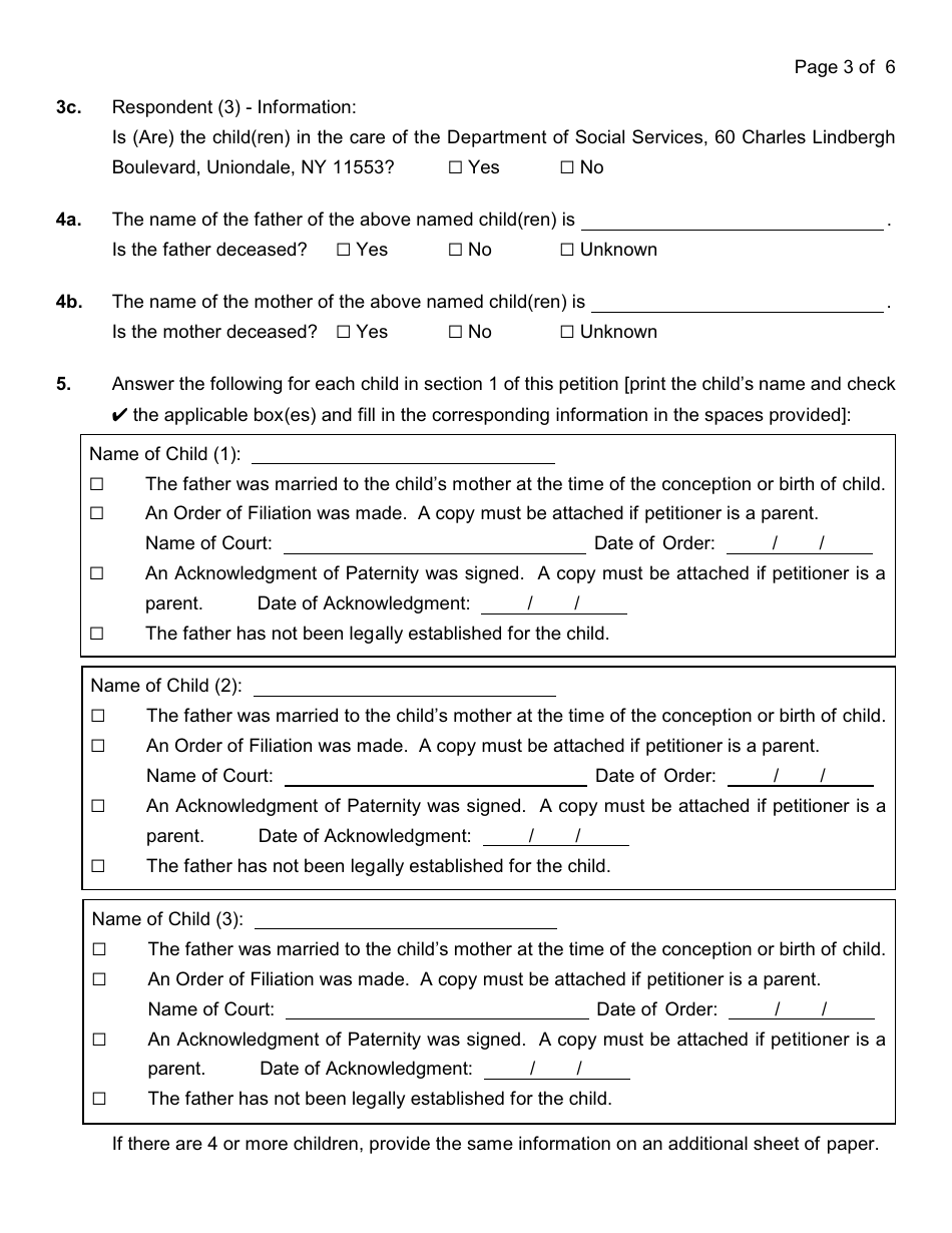 Instructions for a Custody / Visitation Petition - Nassau County, New York, Page 8