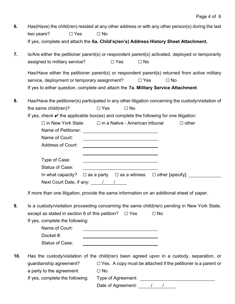 Instructions for a Custody / Visitation Petition - Nassau County, New York, Page 9