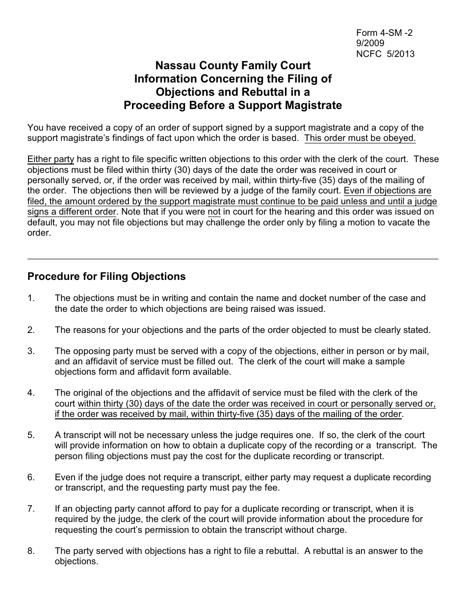 Form 4-SM-2 Objection Packet - Nassau County, New York, Page 1