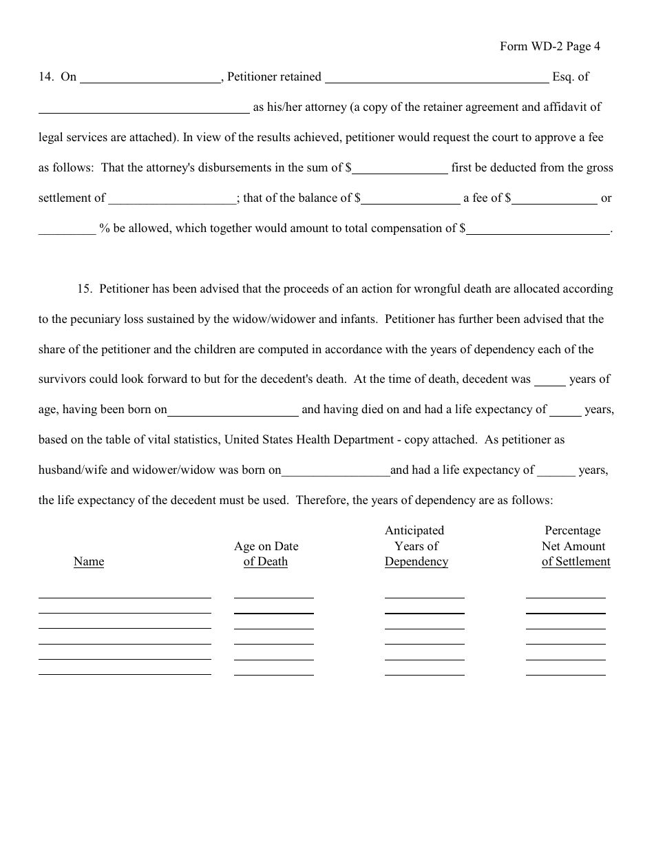 Form WD-2 Wrongful Death Petition - New York, Page 4