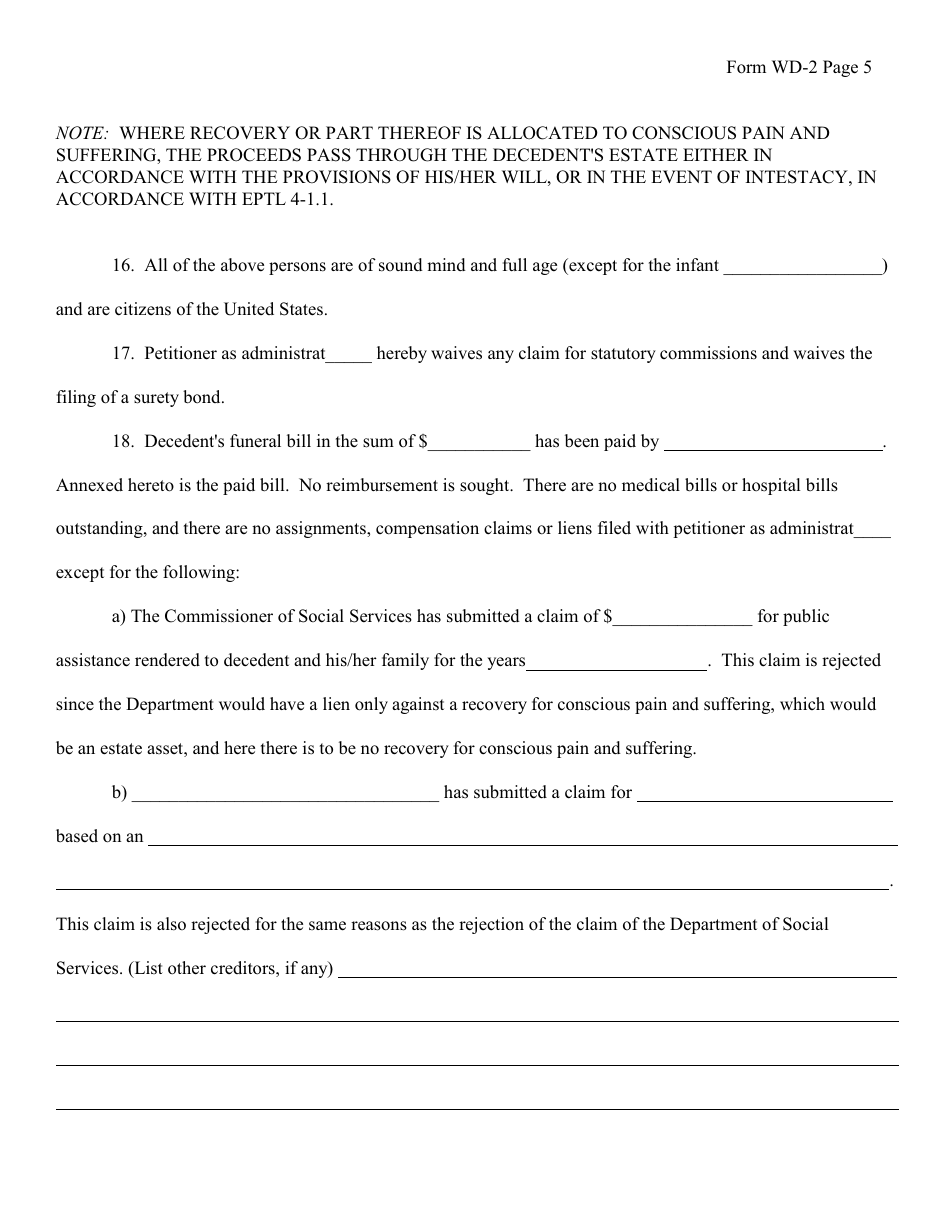 Form WD-2 Wrongful Death Petition - New York, Page 5