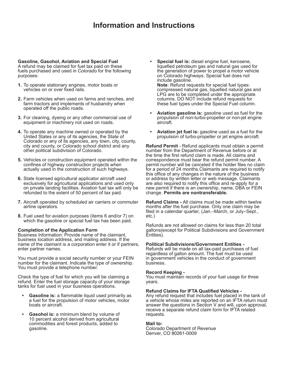 Form DR7189 Gasoline / Special Fuel Tax Refund Permit Application - Colorado, Page 4