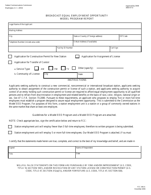 FCC Form 396-A Broadcast Equal Employment Opportunity Model Program Report