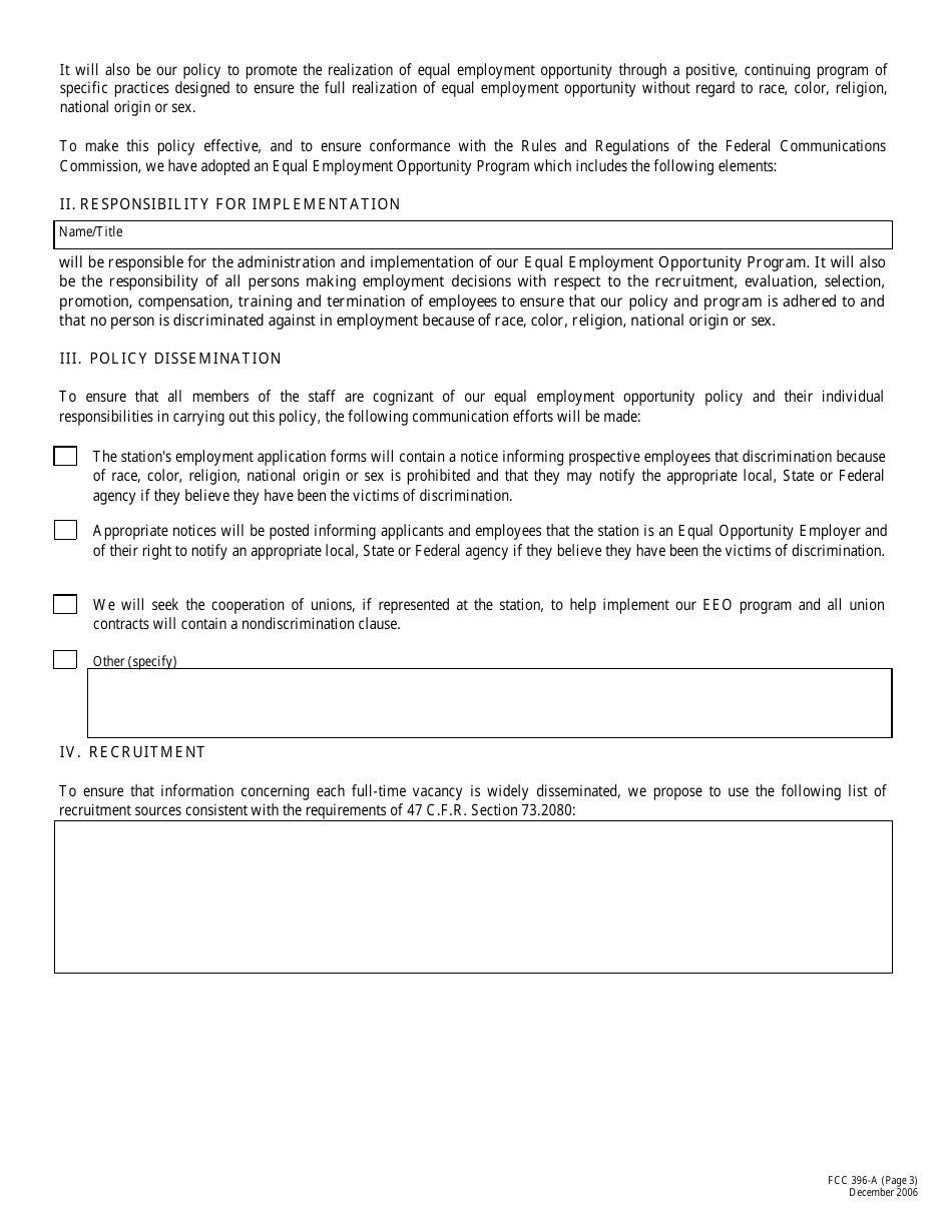 FCC Form 396-A Broadcast Equal Employment Opportunity Model Program Report, Page 3