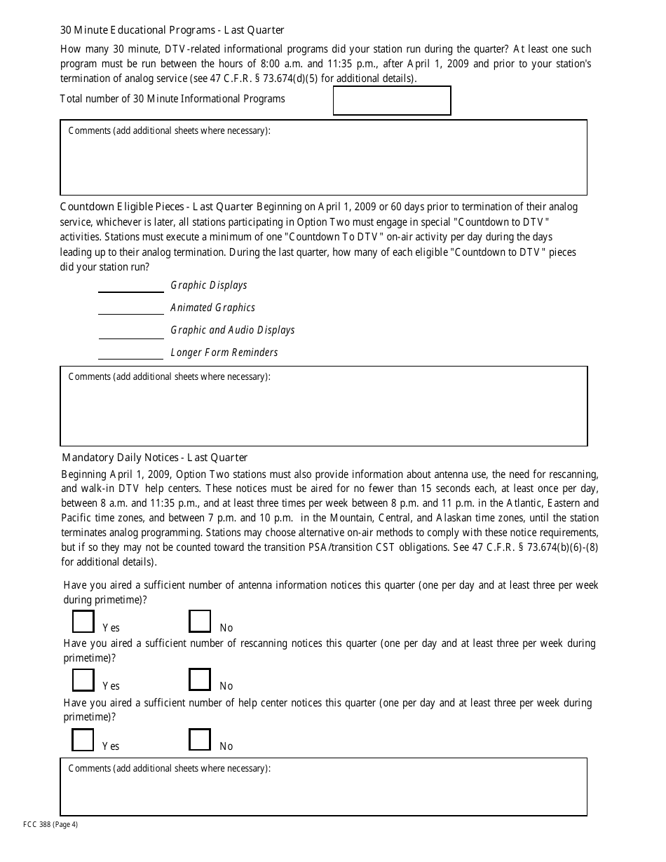 FCC Form 388 Dtv Quarterly Activity Station Report, Page 4