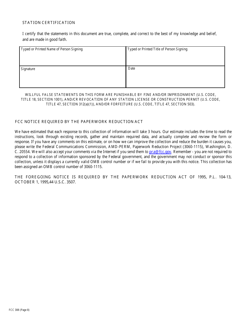 FCC Form 388 Dtv Quarterly Activity Station Report, Page 8
