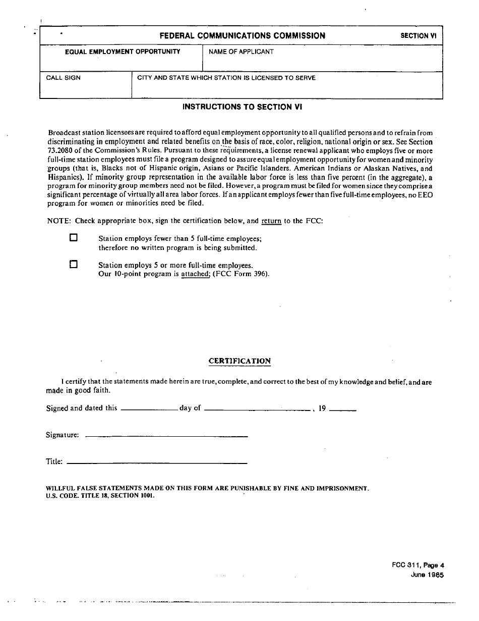 FCC Form 311 Application for Renewal of an International, or Experimental Broadcast Station License, Page 4
