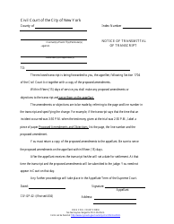 Form CIV-GP-42 Notice of Transmittal of Transcript - New York City