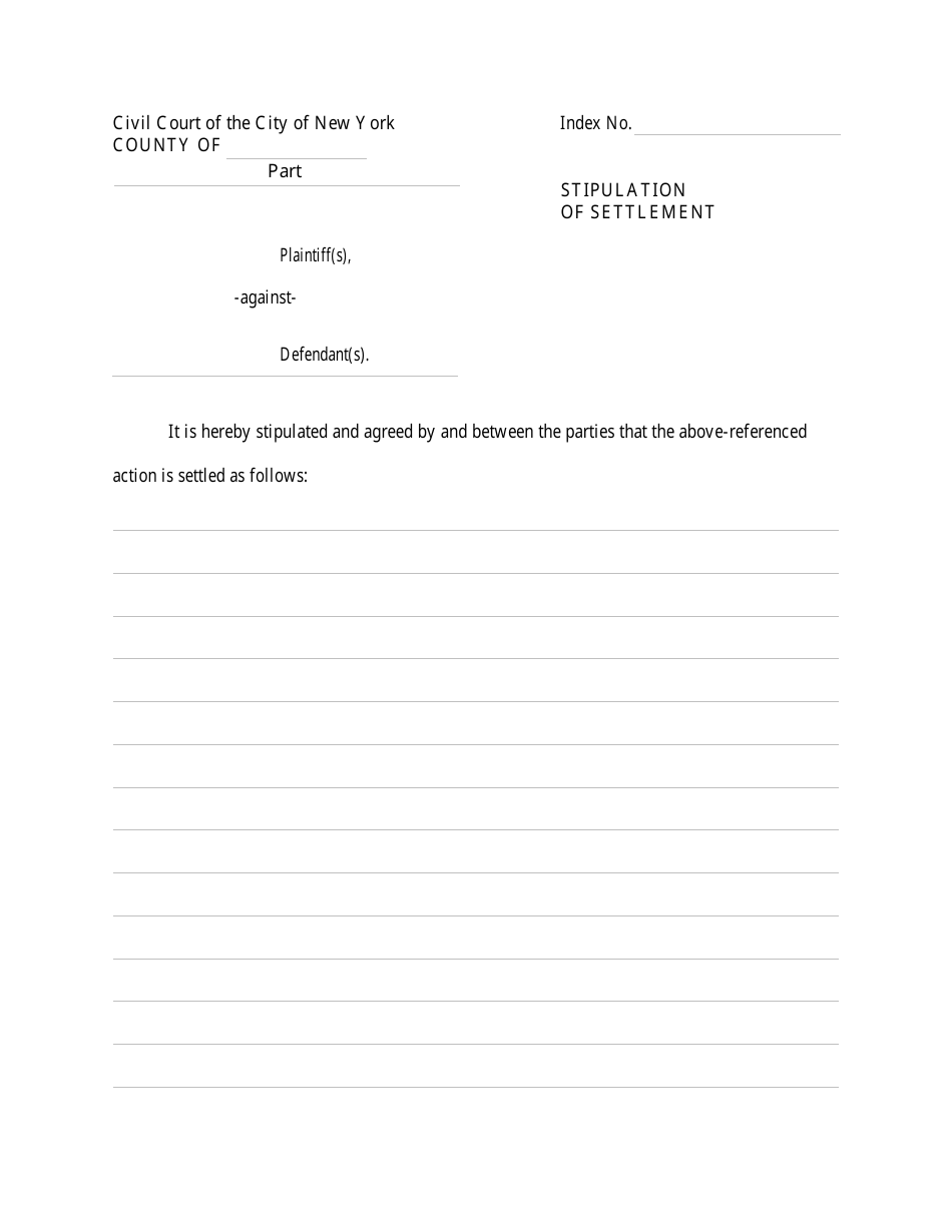 Form CIV-GP-32 Stipulation of Settlement - New York City, Page 1