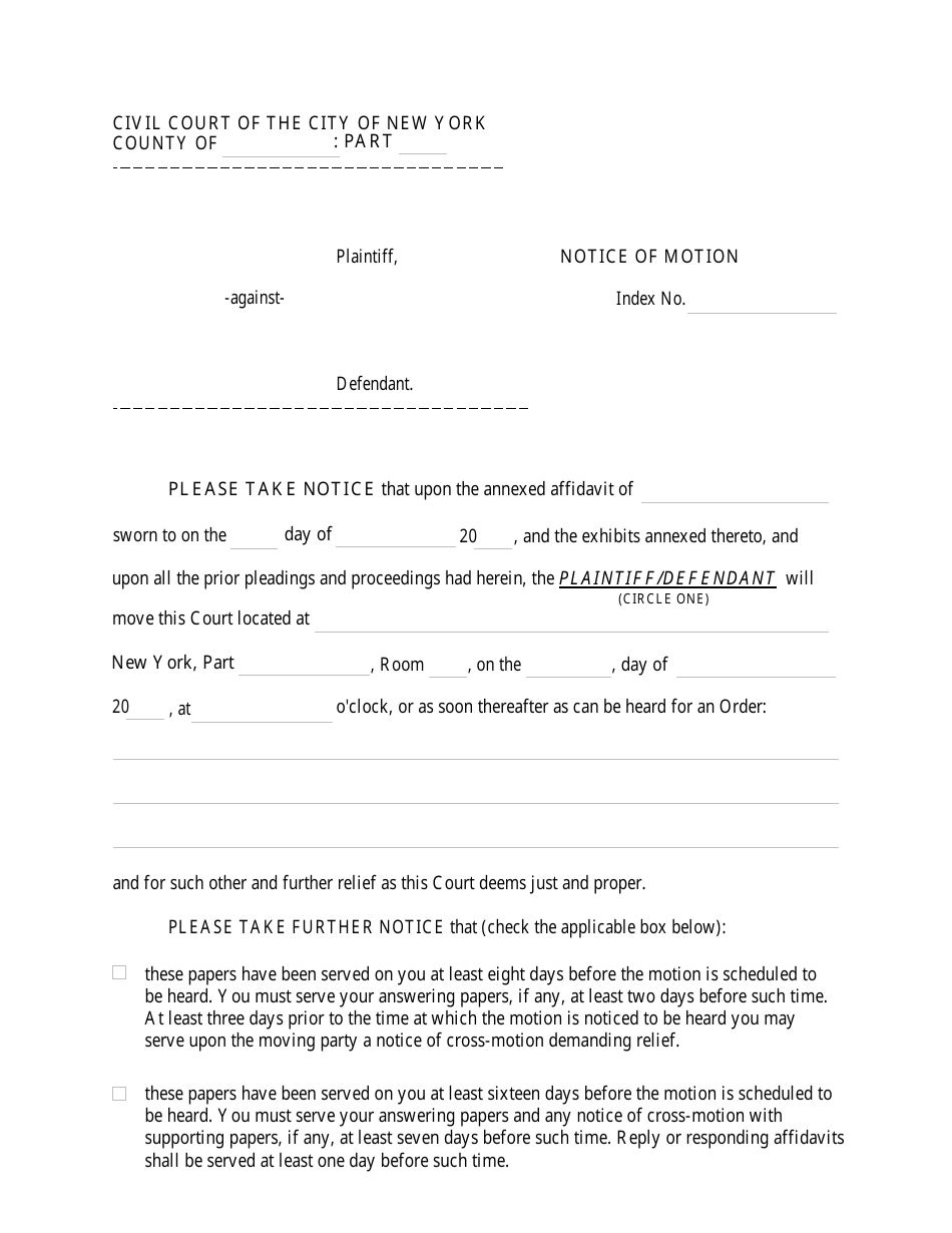 Form CIV-GP-124 Notice of Motion - New York City, Page 1