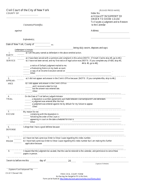 Form CIV-GP-17 Affidavit in Support of Order to Show Cause - New York
