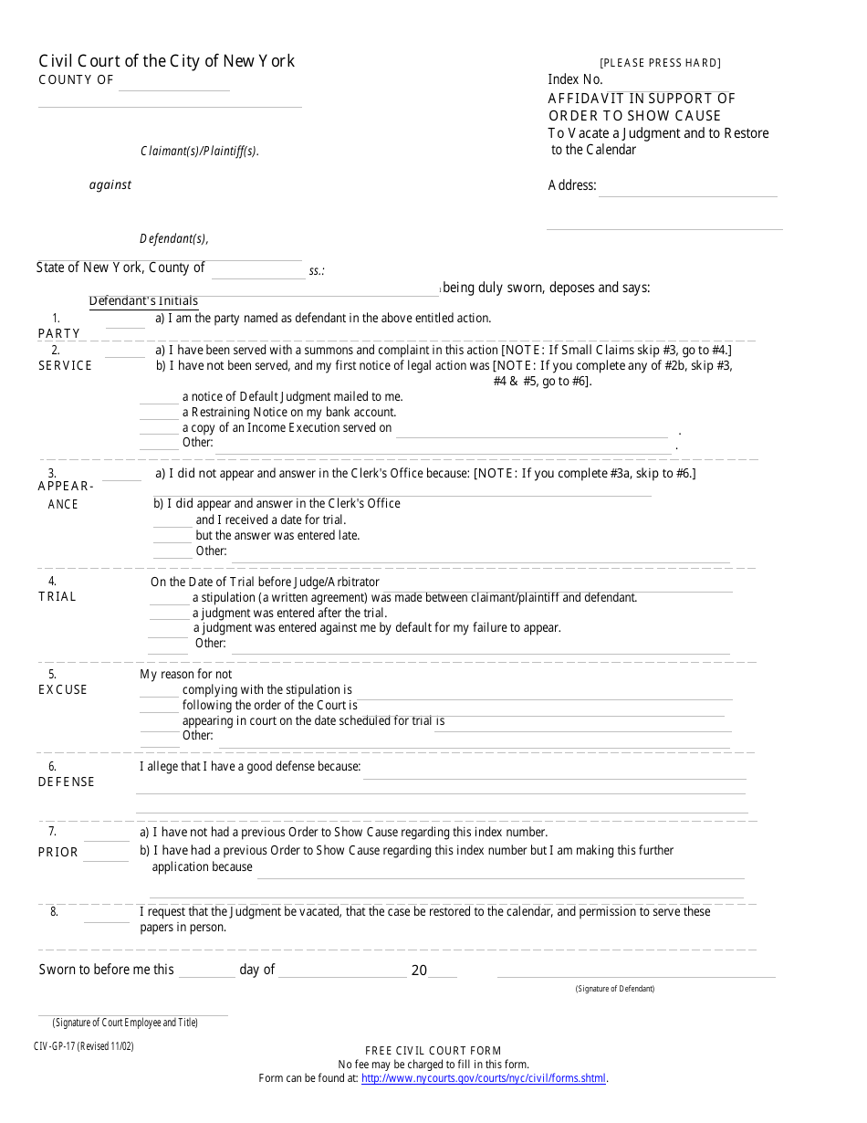 Form Civ-gp-17 - Fill Out, Sign Online And Download Fillable Pdf, New 